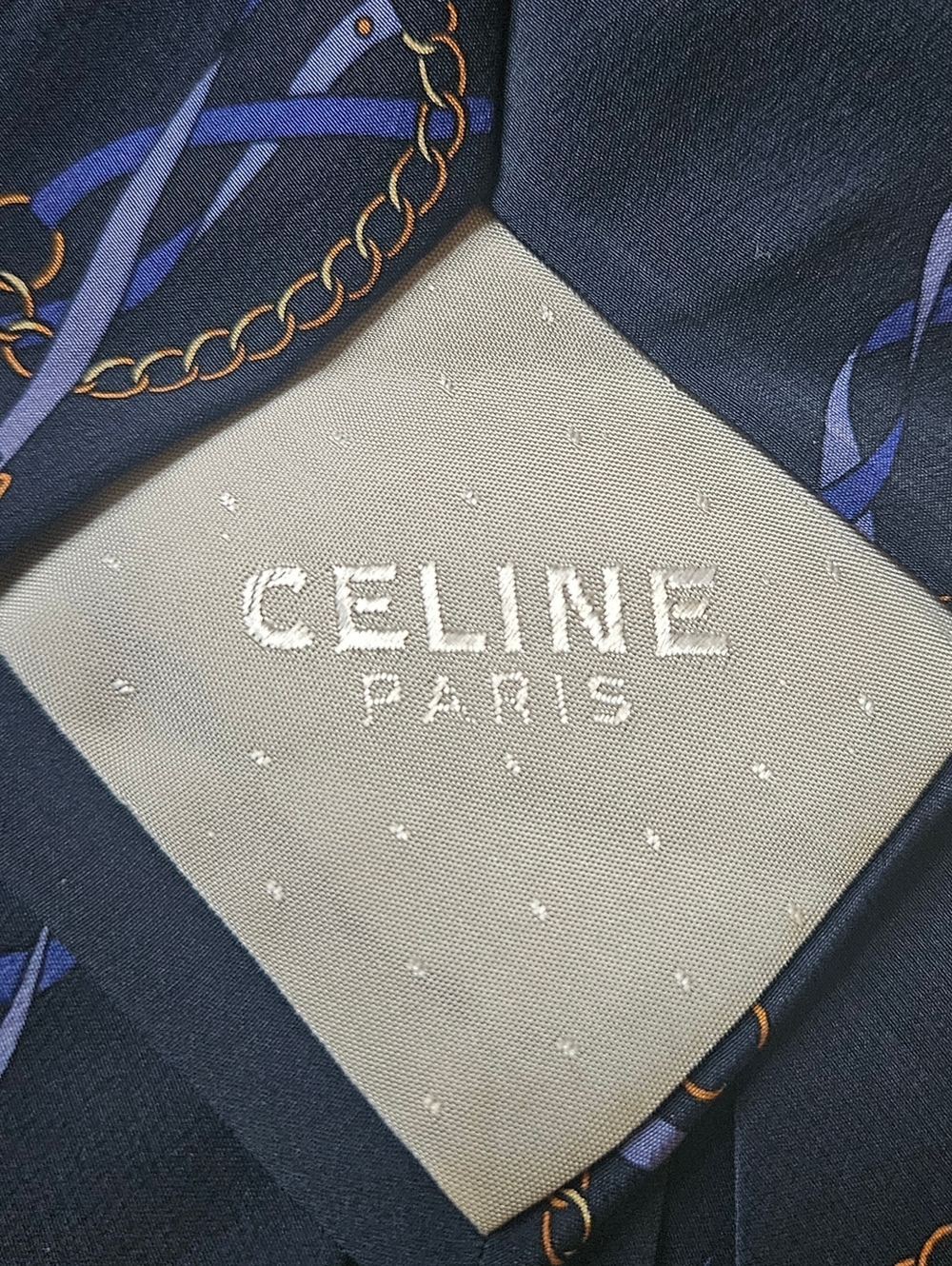 CELINE Paris 100% Silk Equestrian Navy Blue Necktie Made In Spain - Picture 4 of 4